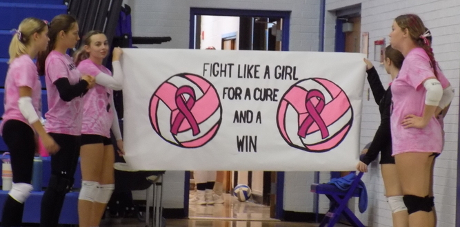 Girls' Volleyball members on Pink Night 2024